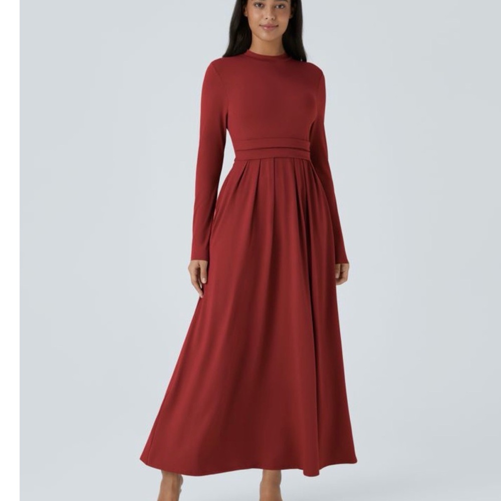 HALARA Long Sleeve Burgundy Maxi Dress